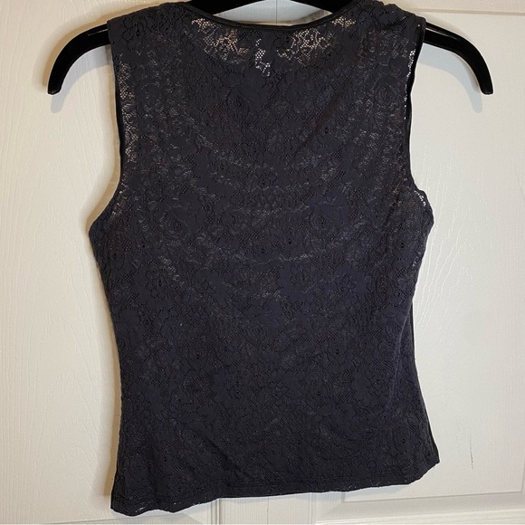 EXPRESS black Pearl necklace print top back laced stretchy sleeveless cropped XS - Picture 5 of 7